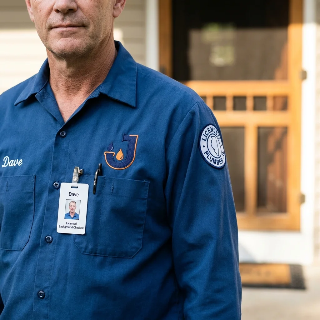 Licensed plumber showing ID badge in South Bend, WA