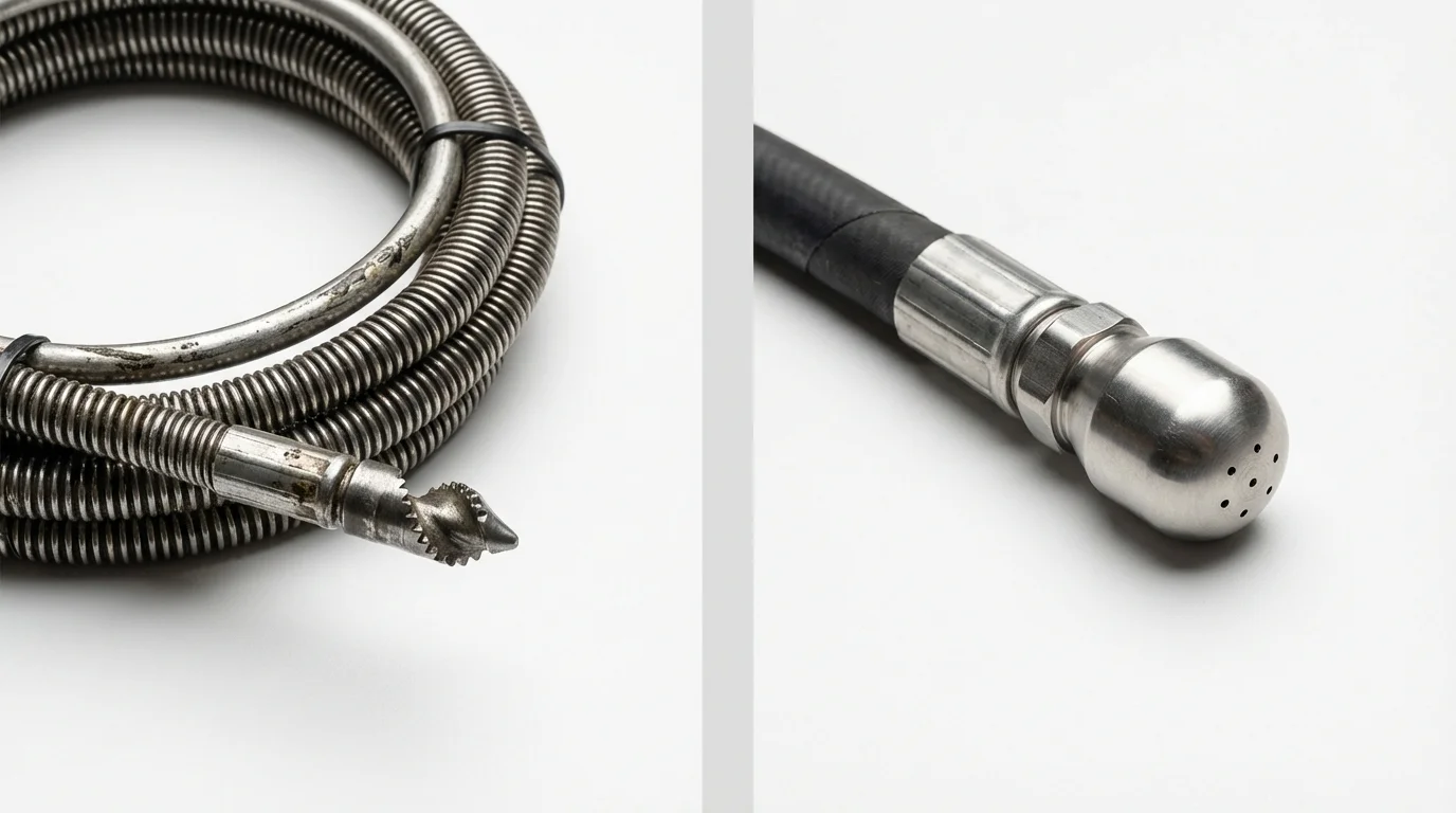 Drain snake cable and hydro jetting nozzle used for drain cleaning in South Bend, WA