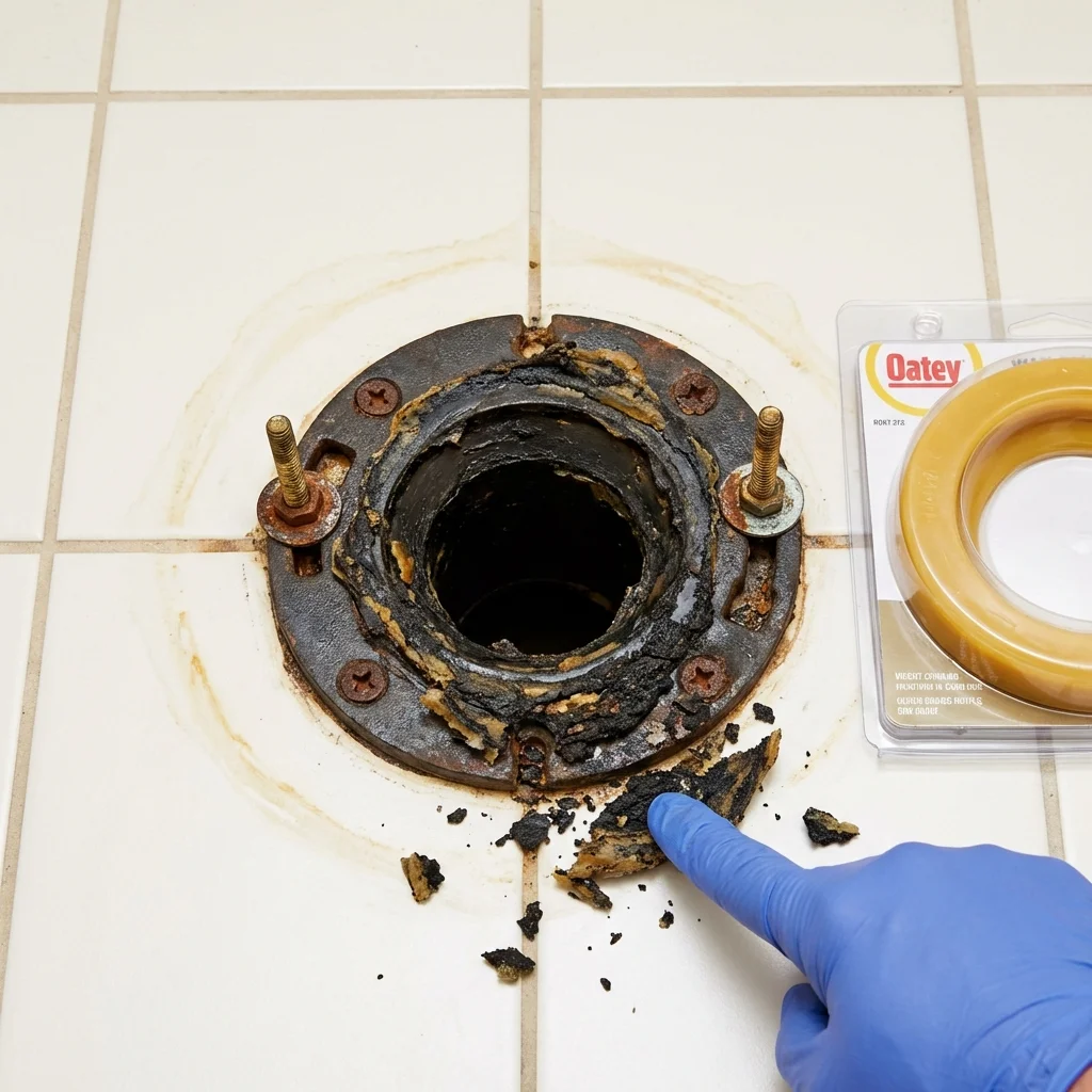 Failed wax ring showing water seepage at the base of a toilet in a South Bend, WA home