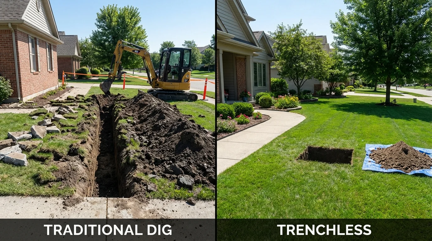 Trenchless sewer repair with minimal yard damage versus traditional excavation in South Bend, WA